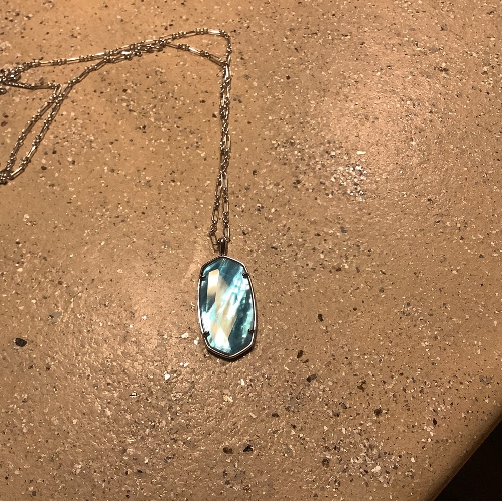 Kendra Scott Silver Necklace with Iridescent Blue Pendant